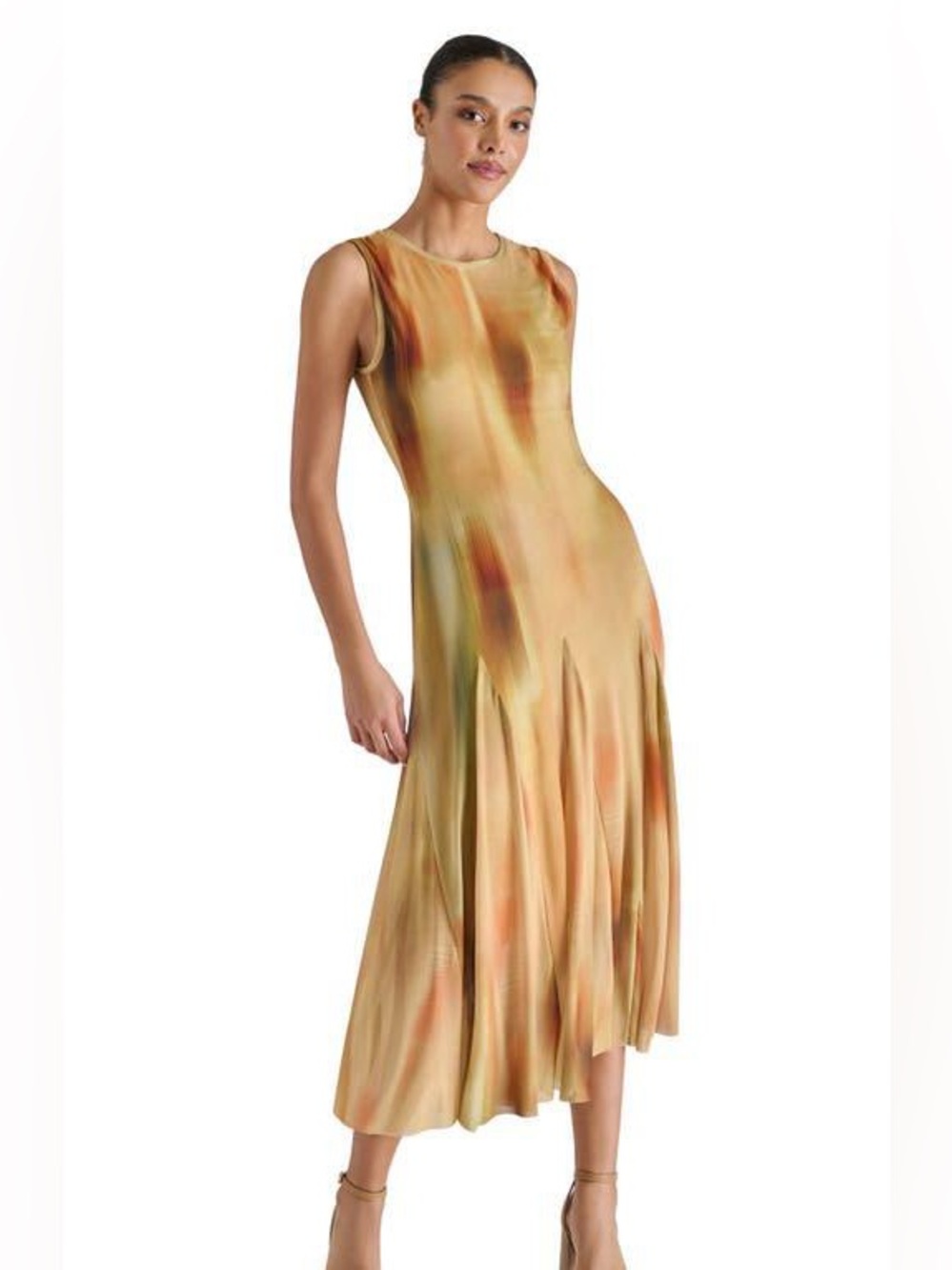 Steve Madden Marenne Pleated Abstract Mesh Midi Dress XL